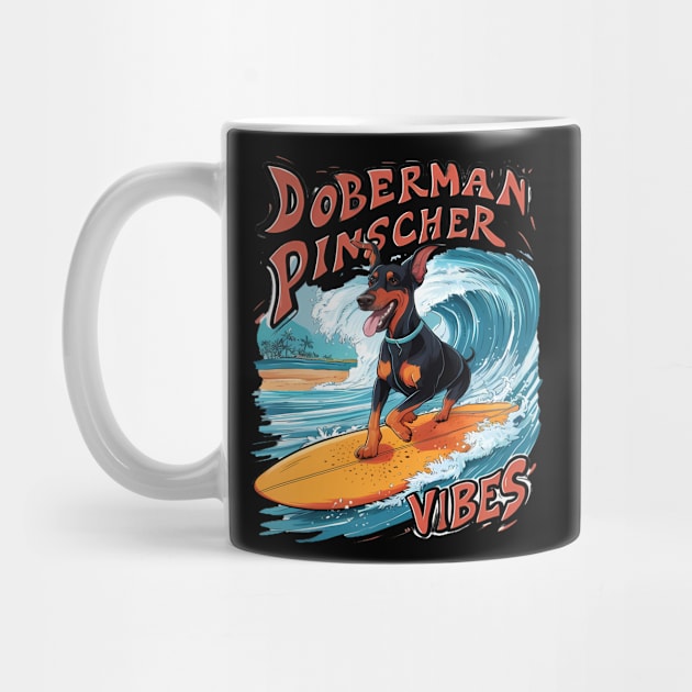 Surfing Doberman Pinscher Riding Tropical Wave by coollooks